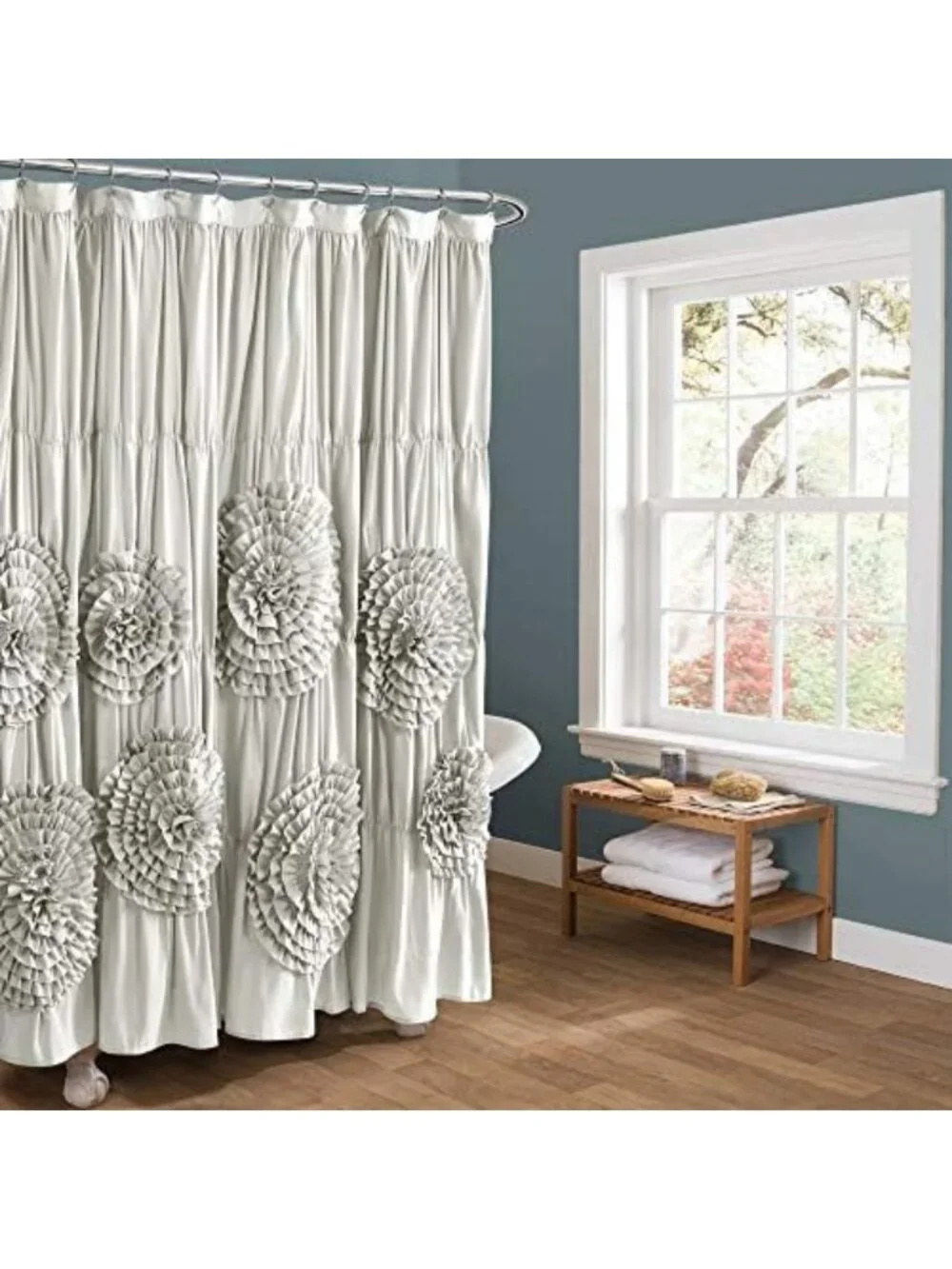 Ruffled Light Gray Shower Curtain 72